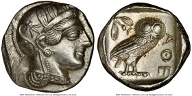ATTICA. Athens. Ca. 440-404 BC. AR tetradrachm (23mm, 17.20gm, 2h). NGC Choice AU 5/5 - 4/5. Mid-mass coinage issue. Head of Athena right, wearing ear...
