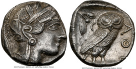 ATTICA. Athens. Ca. 440-404 BC. AR tetradrachm (24mm, 17.16gm, 9h). NGC AU 4/5 - 2/5. Mid-mass coinage issue. Head of Athena right, wearing earring, n...