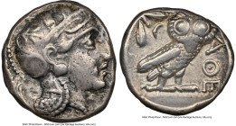 ATTICA. Athens. Ca. 393-294 BC. AR tetradrachm (23mm, 16.98 gm, 8h). NGC VF 4/5 - 2/5, graffito. Late mass coinage issue. Head of Athena with eye in t...