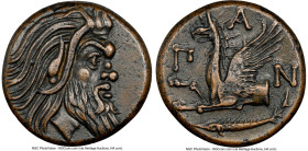 CIMMERIAN BOSPORUS. Panticapaeum. Ca. 4th Century BC. AE (20mm, 7.12 gm, 12h). NGC AU 4/5 - 3/5, Fine Style, die shift. Head of bearded Pan right / Π-...
