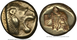 LESBOS. Mytilene. Ca. 521-478 BC. EL sixth-stater or hecte (11mm, 3.75 gm, 4h). NGC VF 5/5 - 4/5. Head of roaring lion right, wearing beaded collar / ...