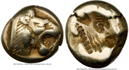 LESBOS. Mytilene. Ca. 521-478 BC. EL sixth-stater or hecte (10mm, 2.52 gm, 9h). NGC Choice Fine 4/5 - 5/5. Head of roaring lion right, wearing beaded ...