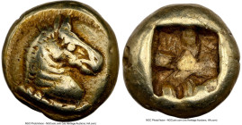 IONIA. Uncertain mint. Ca. 600-550 BC. EL 1/12 stater or hemihecte (7mm, 1.16 gm). NGC Choice VF S 5/5 - 4/5, countermark. Lydo-Milesian standard. Hea...