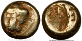 IONIA. Miletus. Ca. 600-550 BC. EL 1/24 stater or myshemihecte (6mm, 0.60 gm). NGC Fine 3/5 - 4/5. Lion or panther head facing / Irregular incuse punc...
