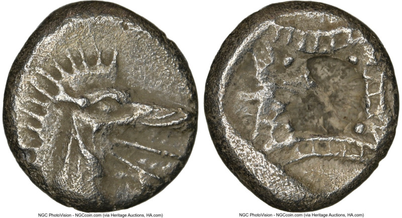 CARIA. Halicarnassus. Ca. 510-480 BC. AR hecte (12mm). NGC XF. Head of ketos rig...