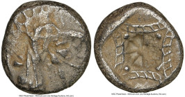 CARIA. Halicarnassus. Ca. 510-480 BC. AR hecte (11mm). NGC Choice VF. Head of ketos right, with pointed ear, pinnate mane, long snout, and mouth open ...