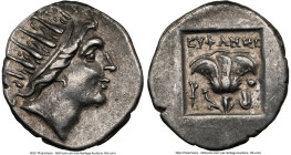 CARIAN ISLANDS. Rhodes. Ca. 88-84 BC. AR drachm (15mm, 11h). NGC VF. Plinthophoric standard, Euphanes, magistrate. Radiate head of Helios right / EYΦA...