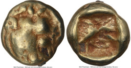 LYDIAN KINGDOM. Alyattes or Walwet (ca. 610-546 BC). EL 1/12 stater or hemihecte (8mm, 1.17 gm). NGC Choice Fine 5/5 - 4/5. Lydo-Milesian standard, Sa...