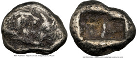 LYDIAN KINGDOM. Croesus (561-546 BC). AR sixth-stater or hecte (11mm, 1.75 gm). NGC VF 5/5 - 2/5, countermark. Croeseid standard, Sardes. Confronted f...