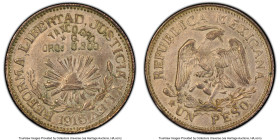 Guerrero-Taxco. Revolutionary gold with silver Peso 1915-GRO AU Details (Cleaned) PCGS, Guerrero mint, KM672, Grove-7896. Stamped 0.300 fine gold. HID...