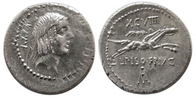 ROMAN REPUBLIC. L. Calpurnius Piso Frugi. Ca. 90 BC. AR Denarius.