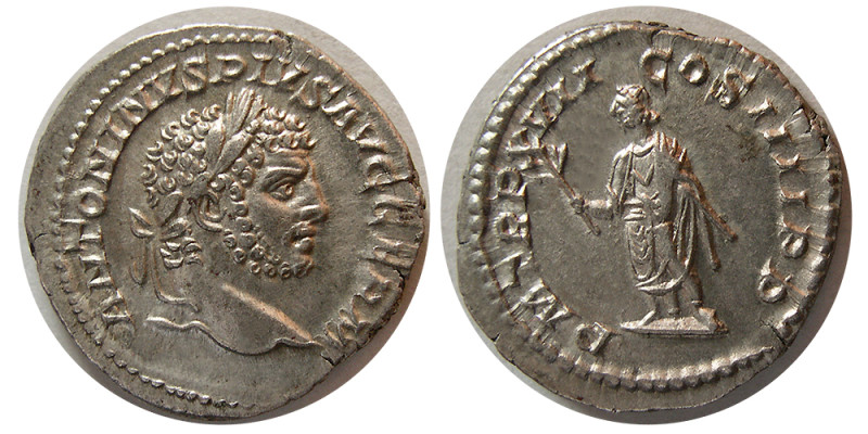ROMAN EMPIRE. Caracalla. 198-217 AD. AR Denarius (3.31 gm; 19 mm). Rome mint. St...
