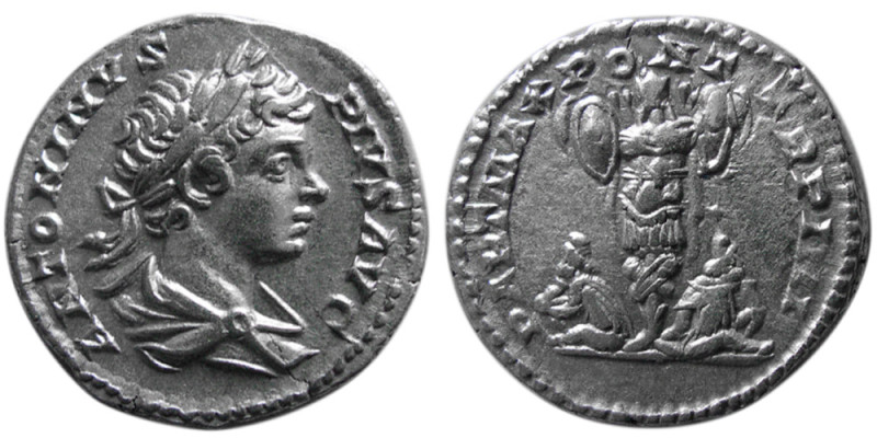 ROMAN EMPIRE, Caracalla, 198-217 AD. AR Denarius (3.61 gm; 18 mm). Struck in Rom...