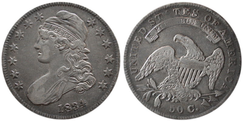 UNITED STATES, 1834. Capped Bust. Half Dollar. Choice AU. Toned.