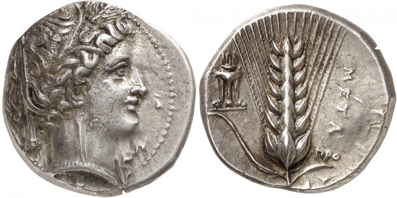 GRECE ANTIQUE
Lucanie, Métaponte (340-330 av. J.C.). Didrachme ou Nomos argent....