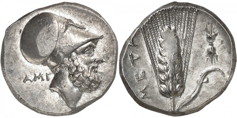GRECE ANTIQUE
Lucanie, Métaponte (340-330 av. J.C.). Nomos argent.
Av. Tête de...