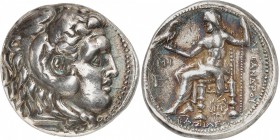 GRECE ANTIQUE
Macédoine, Alexandre le Grand (336-323 av. J.C.). Tétradrachme argent, Babylone.
Av. Tête d’Héraclès imberbe à droite, coiffé de la pe...