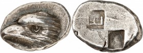 GRECE ANTIQUE
Paphlagonie, Sinope (ca. 425-410 av. J.C.). Drachme argent.
Av. Tête d’aigle à gauche. Rv. Carré creux en diagonale avec monogramme da...