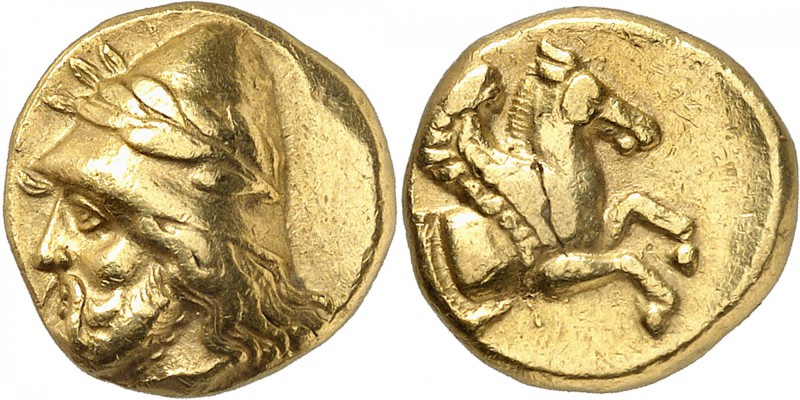 GRECE ANTIQUE
Mysie, Lampsaque (ca. 340 av. J.C.). Statère d’or.
Av. Tête à ga...