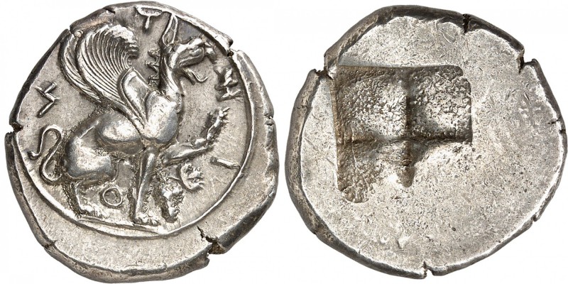 GRECE ANTIQUE
Ionie, Téos (ca. 450-425 av. J.C.). Statère argent.
Av. THION, g...