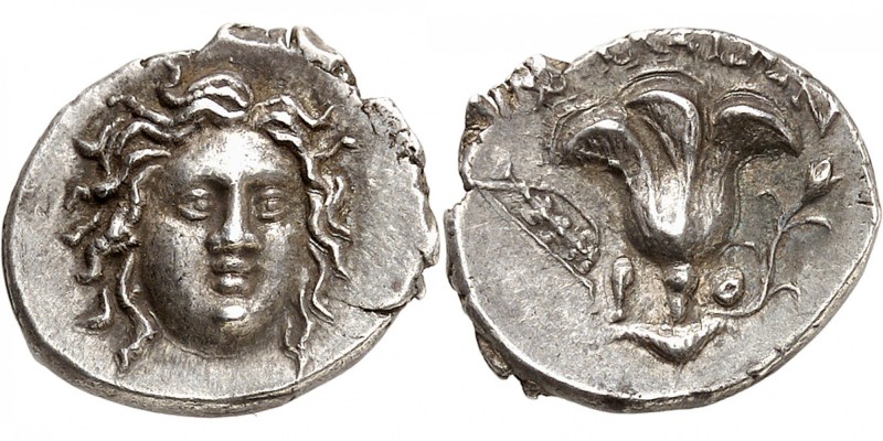 GRECE ANTIQUE
Iles de Carie, Rhodes (ca. 205-190 av. J.C.). Drachme argent.
Av...
