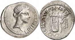 EMPIRE ROMAIN
Brutus (54 av. J.C.). Denier, 42 av. J.C., Grèce ou Lycie. 
Av. LEIBERTAS Tête de Libertas (la Liberté) à droite. Rv. CAEPIO. BRVTVS P...