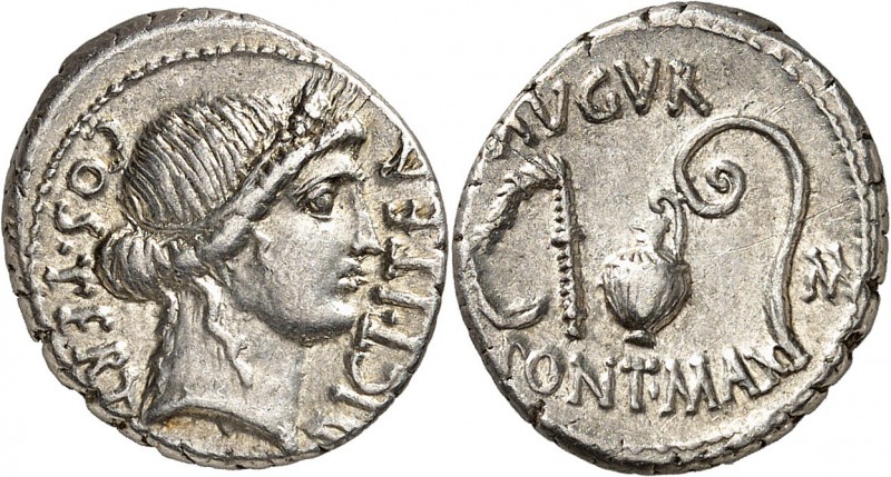 EMPIRE ROMAIN
Jules César (60-44 av. J.C.). Denier 46 av. J.C., Utique. 
Av. C...