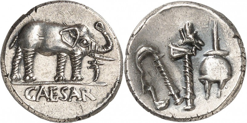 EMPIRE ROMAIN
Jules César (60-44 av. J.C.). Denier, 49 av. J.C., Italie ou Gaul...
