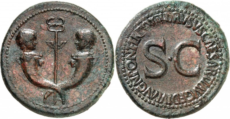 EMPIRE ROMAIN
Drusus (19-23 av. J.C.). Sesterce, Rome.
Av. Deux cornes d’abond...