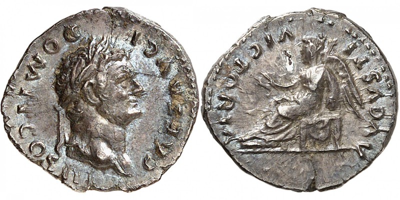 EMPIRE ROMAIN
Domitien (81-96). Quinaire 75, Rome.
Av. Tête laurée à droite. R...
