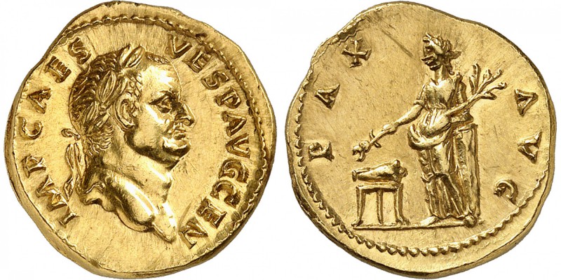 EMPIRE ROMAIN
Vespasien (69-79). Aureus 73, Rome.
Av. Buste drapé et lauré à d...