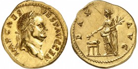 EMPIRE ROMAIN
Vespasien (69-79). Aureus 73, Rome.
Av. Buste drapé et lauré à droite. Rv. La paix debout à gauche.
Cal. 144. 7,25 grs. 
Provenance ...