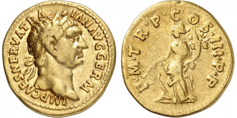 EMPIRE ROMAIN
Trajan (98-99). Aureus, Rome.
Av. IMP CAES NERVA TRAIAN AVG GERM...