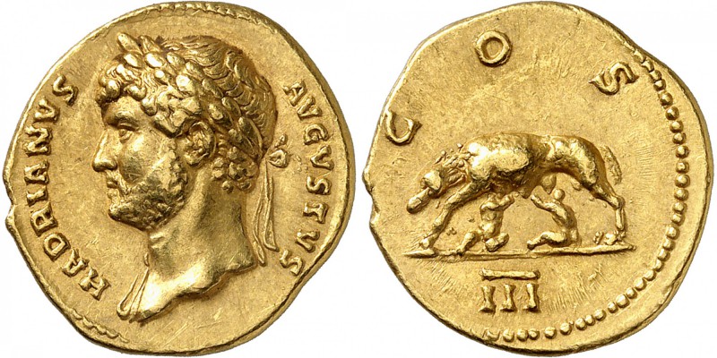 EMPIRE ROMAIN
Hadrien (117-138). Aureus 125-128, Rome.
Av. Buste lauré à gauch...