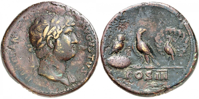 EMPIRE ROMAIN
Hadrien (117-138). Médaillon 123-125, Rome.
Av. Tête laurée à dr...