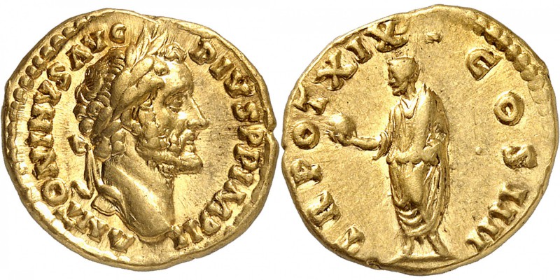 EMPIRE ROMAIN
Antonin le Pieux (138-161). Aureus 155-156, Rome.
Av. Tête lauré...