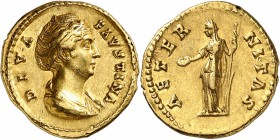 EMPIRE ROMAIN
Faustine mère, femme d’Antonin le Pieux (138-161). Aureus 141, Rome.
Av. Buste drapé et diadémé à droite. Rv. Fortune debout à gauche....