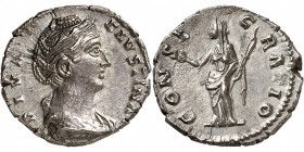 EMPIRE ROMAIN
Faustine mère, femme d’Antonin le Pieux (138-161). Denier, Rome.
Av. Buste drapé et diadémé à droite. Rv. Vénus debout à gauche.
C. 1...