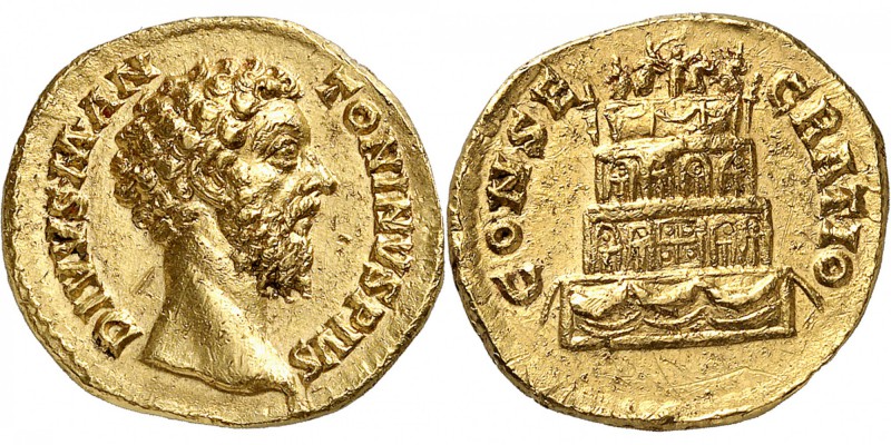EMPIRE ROMAIN
Marc Aurèle (161-180). Aureus 180, Rome.
Av. Buste nu à droite. ...
