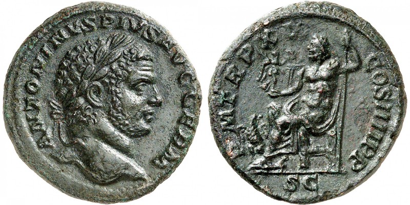 EMPIRE ROMAIN
Caracalla (197-218). As, Rome.
Av. Buste laurée à droite. Rv. Pl...