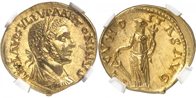 EMPIRE ROMAIN
Uranius Antonin (253-254). Aureus, Émèse.
Av. Buste lauré, drapé...