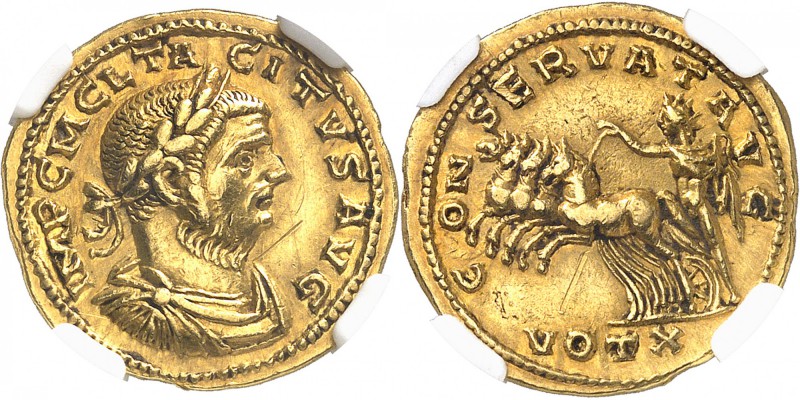 EMPIRE ROMAIN
Tacite (275-276). Aureus.
Av. Buste lauré et drapé à droite. Rv....