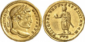 EMPIRE ROMAIN
Constantin Ier (307-337). Solidus 315, Ticinum.
Av. Buste lauré à droite. Rv. Constantin debout à gauche, tenant un globe dans sa main...