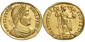 EMPIRE ROMAIN
Valentinien I (364-375). Solidus, Constantinople.
Av. DN VALENTINI-ANVS PF AVG Buste diadémé, drapé et cuirassé de Valentinien à droit...