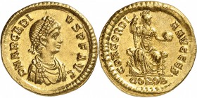 EMPIRE ROMAIN
Arcadius (395-408). Solidus, Constantinople.
Av. DN ARCADI-VS PF AVG Buste d’Arcadius à droite drapé et portant un diadème perlé. Rv. ...