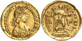 EMPIRE ROMAIN
Valentinien III (425-455). Solidus, Rome.
Av. DN PLA VALENTI - NIANVS PF AVG Buste diadémé, drapé et cuirassé de Valentinien III à dro...