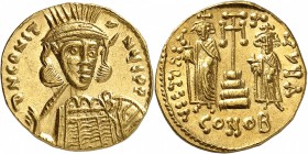 EMPIRE BYZANTIN
Constantin IV Pogonatus (668-685). Solidus, Constantinople, 669-673.
Av. N CONIA-TINYS P P A Buste de Constantin drapé et cuirassé, ...