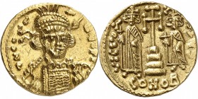 EMPIRE BYZANTIN
Constantin IV Pogonatus (668-685). Solidus, Constantinople.
Av. d N CO-N-t-NVS P Buste barbu de Constantin IV, cuirassé de face, coi...