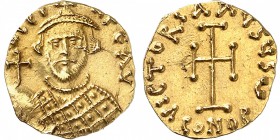 EMPIRE BYZANTIN
Léonce (695-698). Tremissis, Constantinople.
Av. D LЄO N PЄ AVC Buste de Léonce couronné de face, portant une barbe et tenant un glo...