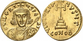 EMPIRE BYZANTIN
Tibère III Aspimar (698-705). Solidus, Constantinople.
Av. D tIbERI-YS PE – AV Buste couronné et cuirassé de face de Tibère III, ten...